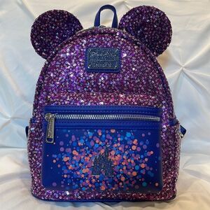 Loungefly Disneyland Paris 30th Anniversary Castle Sequin Backpack NWT